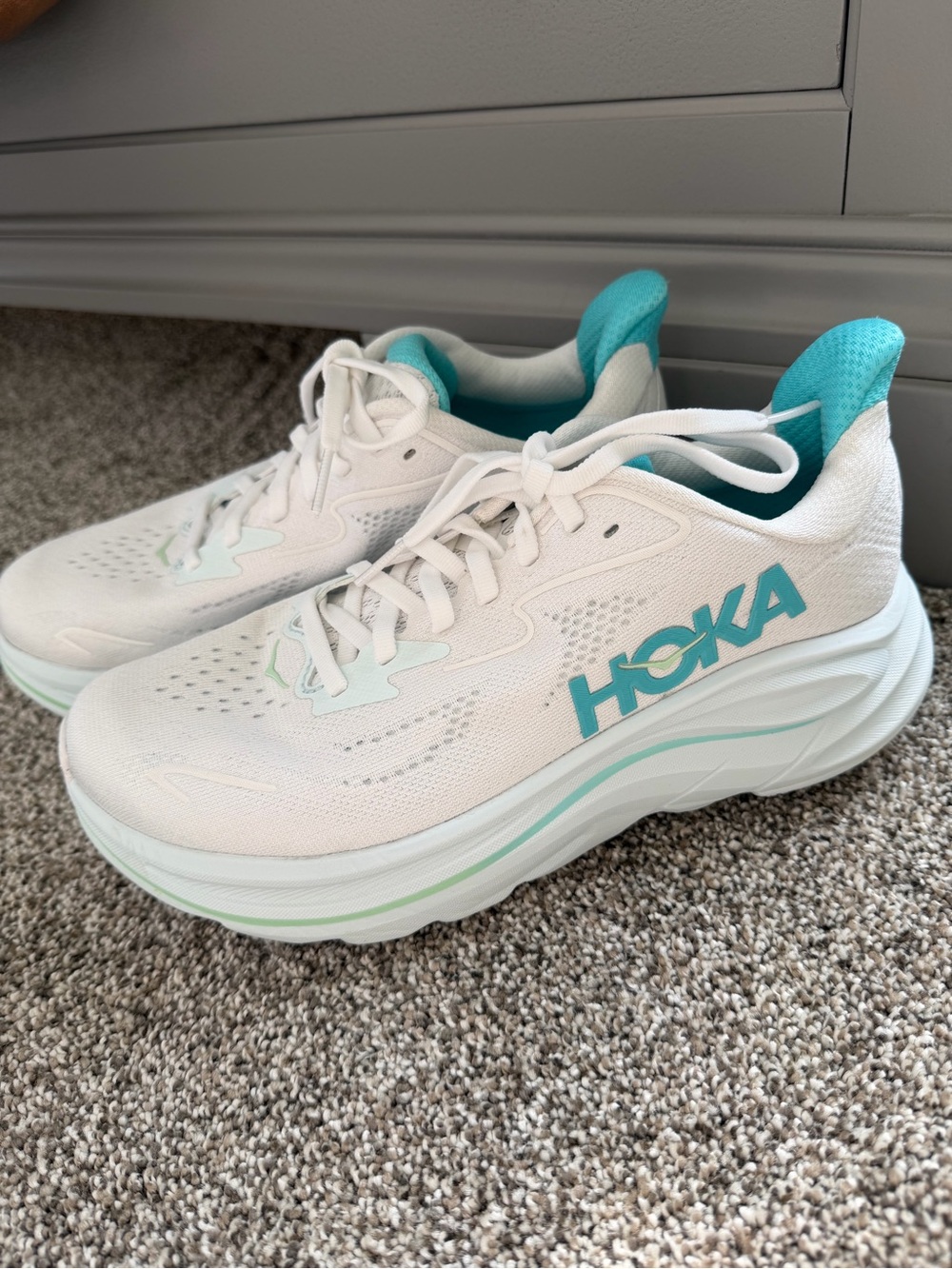 Hoka One One Women's White and Teal/ Mint Running Shoes Like new